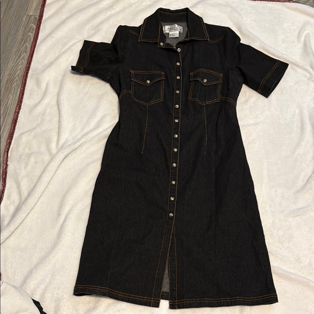 Black Denim Button-Up Mini Dress
